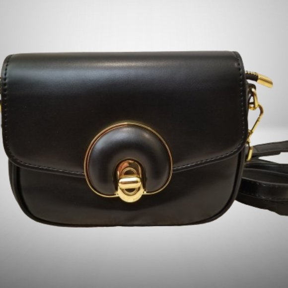 NWT! LOPPOP Black Faux Leather Purse Shoulder Bag w/Two Detachable Straps - Picture 4 of 11